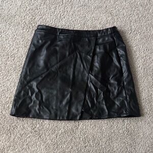 Sadie & Sage Black Faux Leather Mini Skirt with Wrap Front